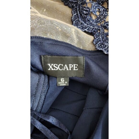 Xscape Navy Blue Knee Length Metallic Back Cocktail Party Dress Size 6 - Picture 6 of 9